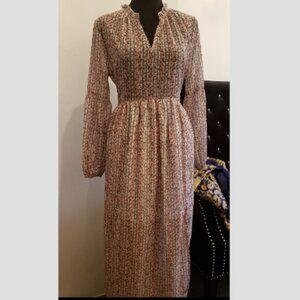 Pretty Print Dress with Long Sleeves